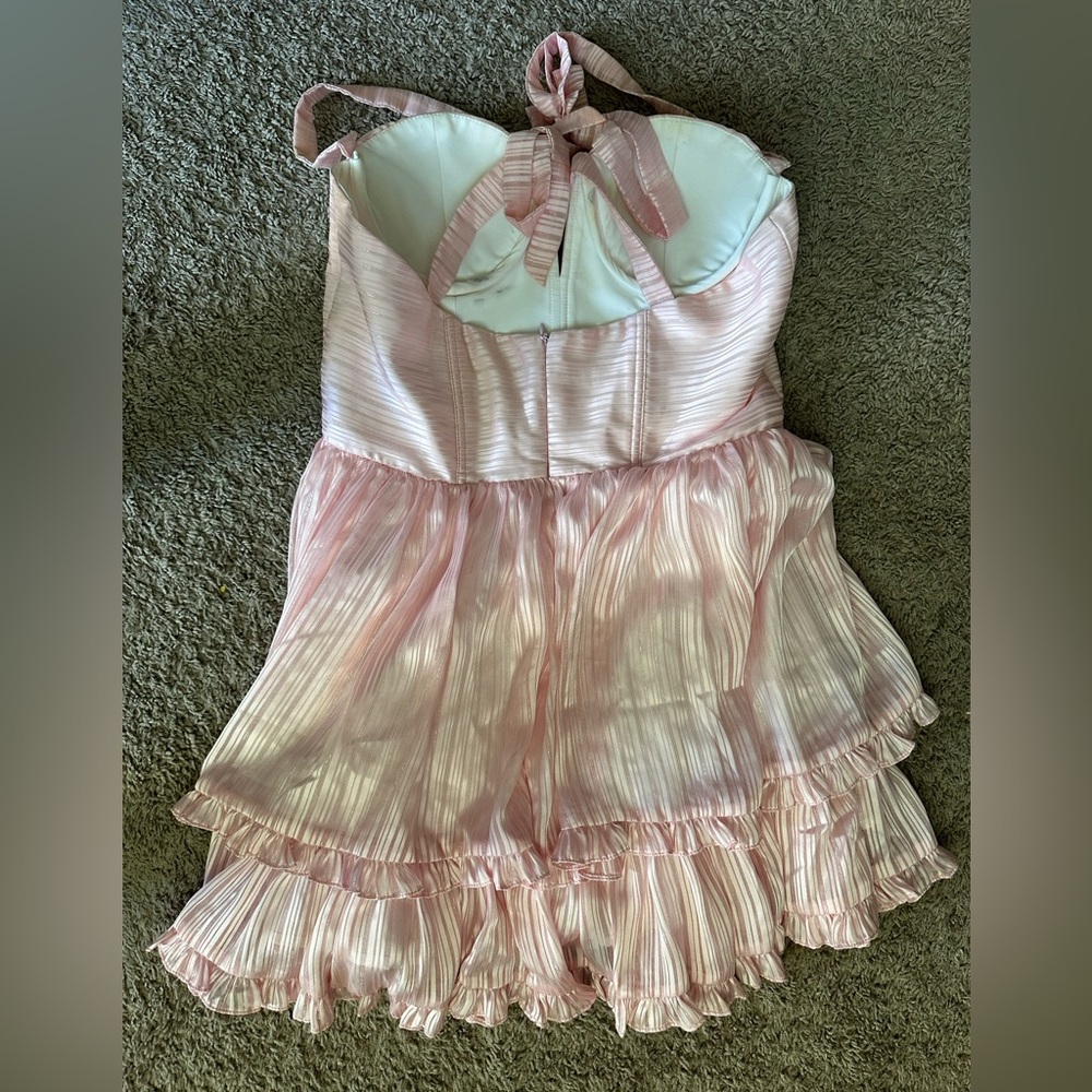 Pink Tie-Strap Mini Dress with Corset Bodice - Picture 6 of 8
